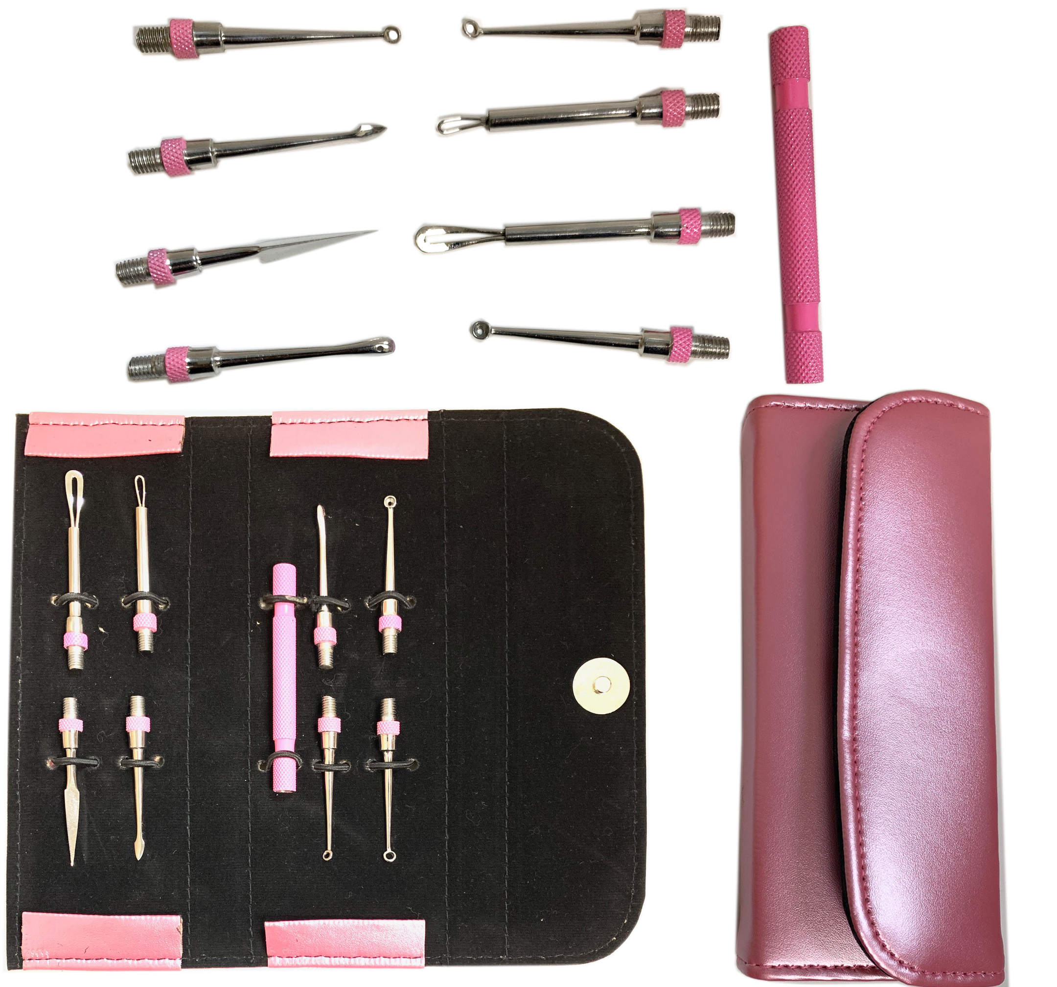 9pc Pink Blackhead Pimples Comedone Extractor Facial tool Kit Set