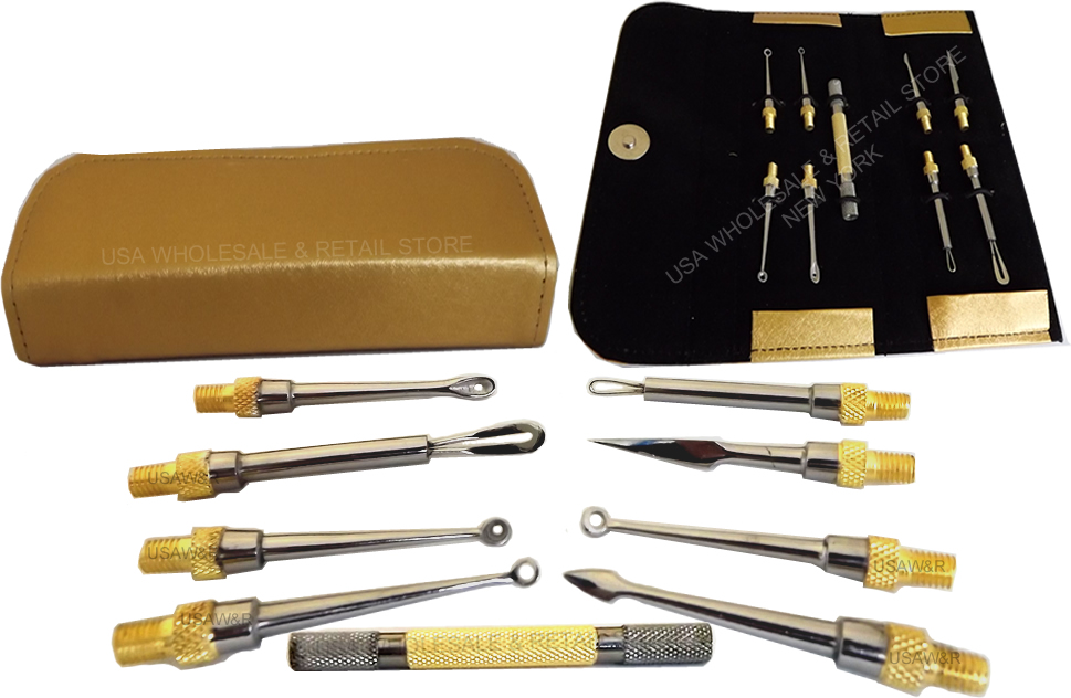 9pc Gold Blackhead Pimples Comedone Extractor Facial tool Kit Set
