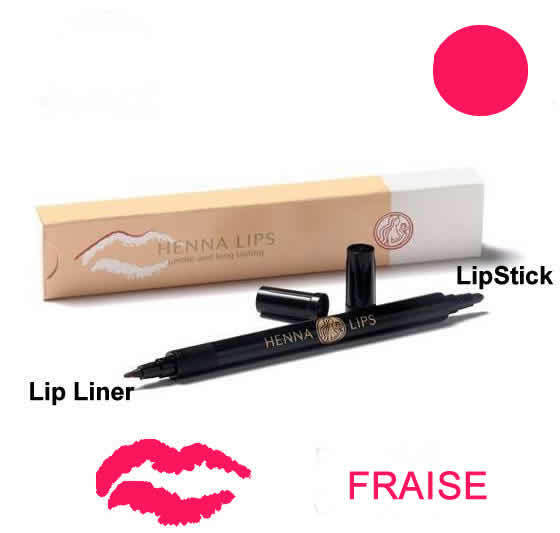 Natural Henna Lip Liner and Lipstick Pen Fraise Color