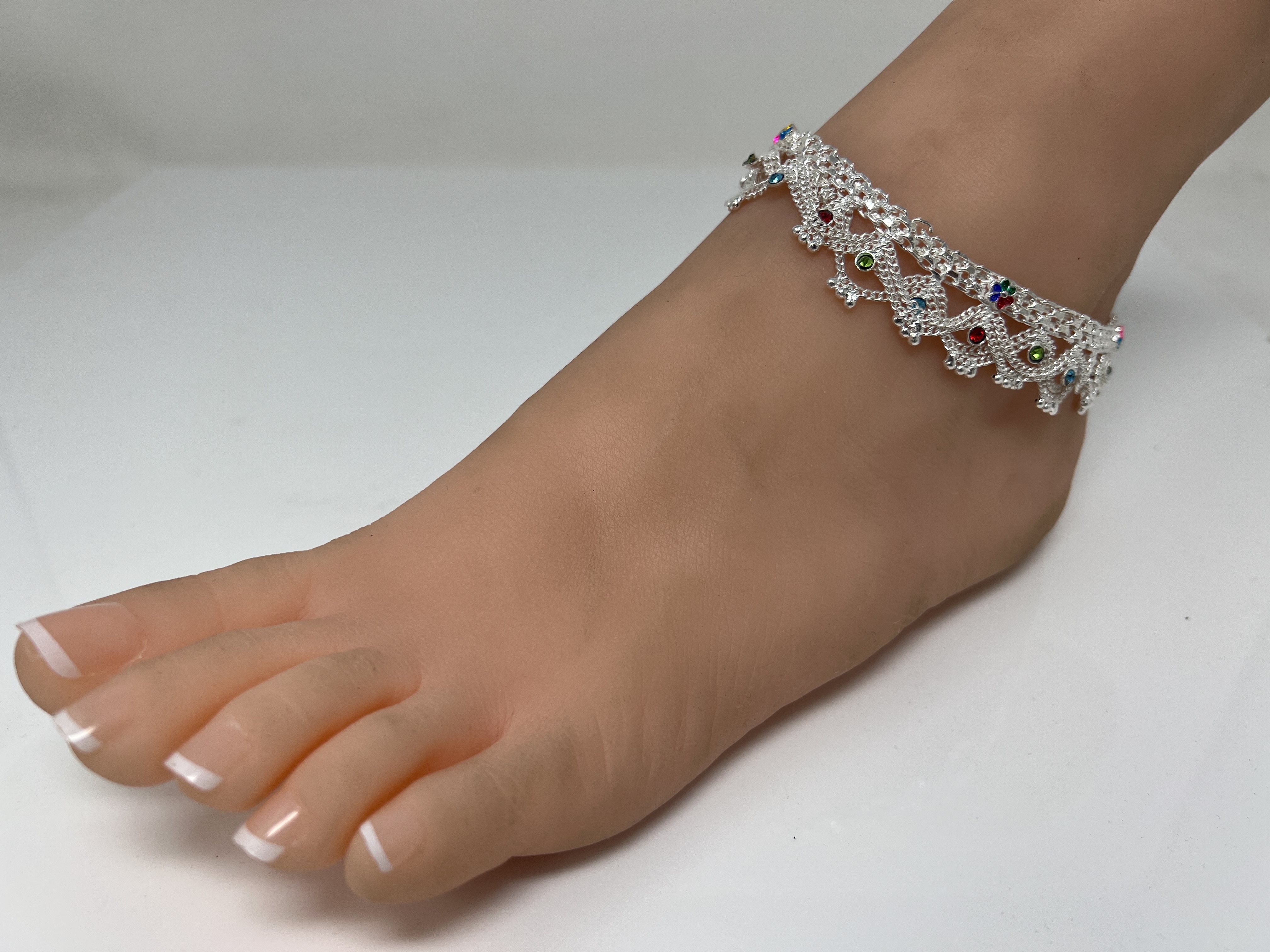 A11 Pair of Anklets Payal with Rhinestones and meenakari for Legs