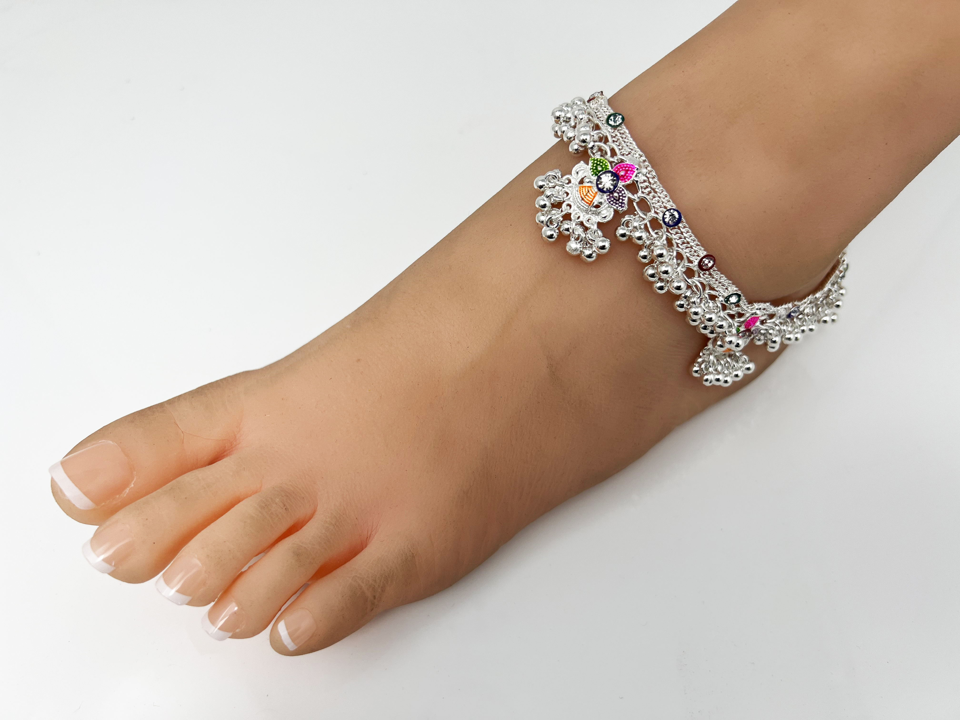 A7 Pair of Anklets Payal with Rhinestone and meenakari  for Legs
