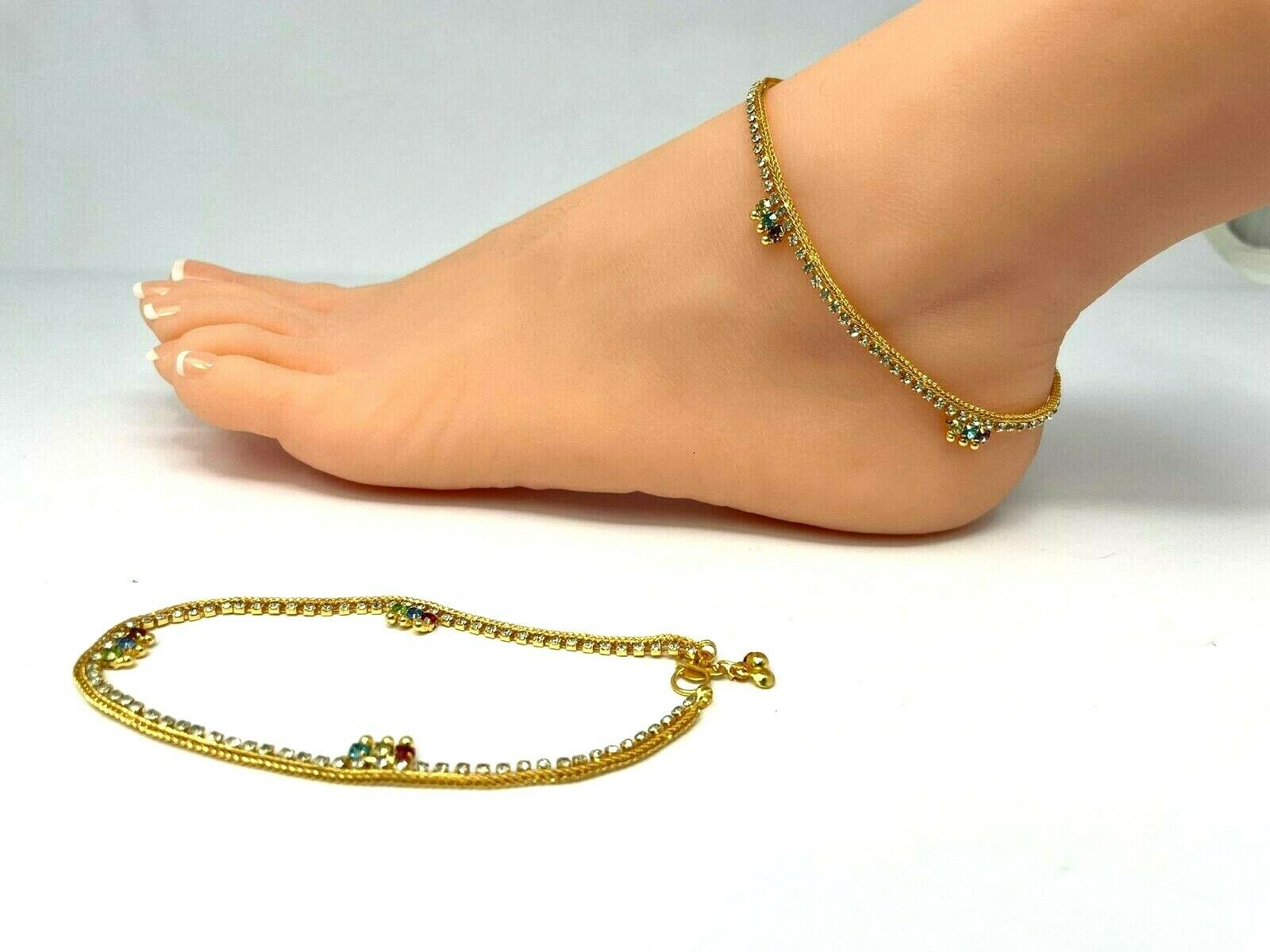 A1 - Anklets Payal with Rhinestone Pair for Legs Indian Jewelry