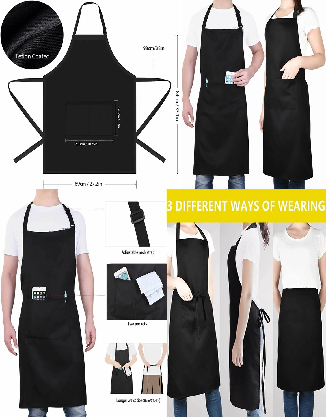 Beauty Salon Barber Hair Stylist Water Stain proof Apron Black Color